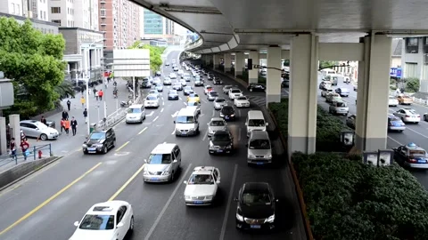 Traffic flow down the viaduct Stock Footage 183743015
