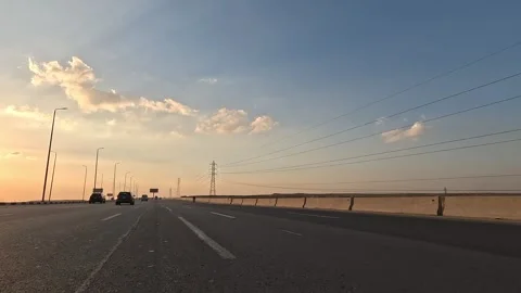 Traffic Flow Moving Along Cairo Ain Sokhna Desert Road Connecting Cairo Red Sea Stock-Footage 329969380