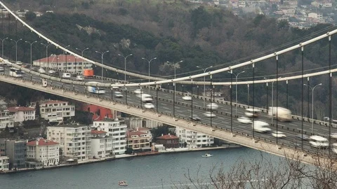 Traffic flow timelapse in Fatih Sultan Mehmet Bridge, Istanbul Stock Footage 88302030