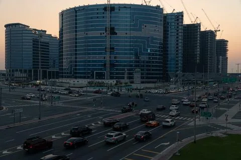 Traffic flowing through a busy intersection Stock Photos