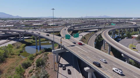 Traffic flows through the complex Salt Lake City Spaghetti Bowl Stock Footage 341705834