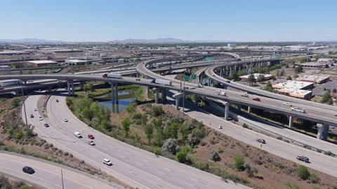 Traffic flows through the SLC interstate Spaghetti Bowl interchange Stock Footage 341639698