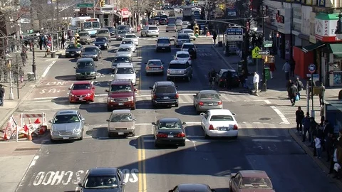 Traffic on Fordham street from bridge Stock Footage 87057716