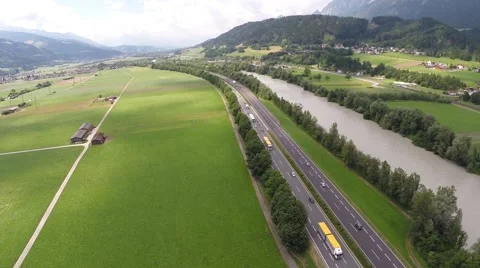Traffic on the Freeway - Aerial Flight Stock Footage 40740072