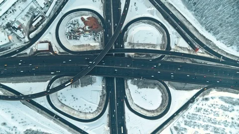 Traffic on freeway interchange at winter Stock-Footage 93332089