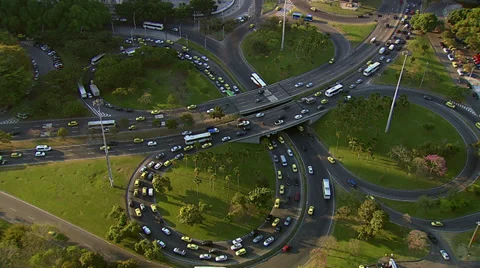 Traffic on freeway intersection, Rio de Janeiro, Brazil Stock Footage