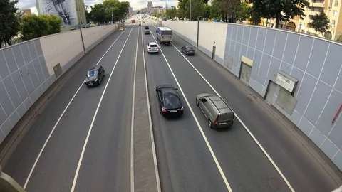 The traffic on the freeway, the sun is shining, the day Stock Footage 127976622