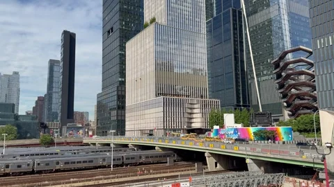 Traffic in front of Hudson Yards and Vessel structure. New York City Stock Footage 336502836