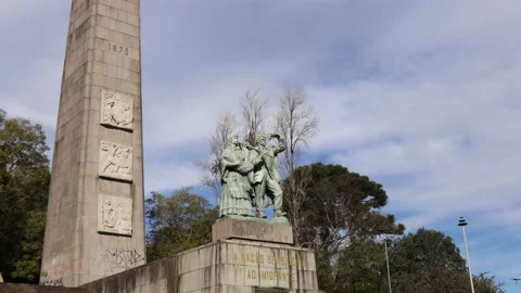Traffic in front of Immigrant Monument on BR 116 highway in Caxias do Sul Stock Footage 235487692