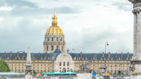 Traffic in front of Les Invalides and Bridge of Alexandre III timelapse in Paris Stock Footage 236870317