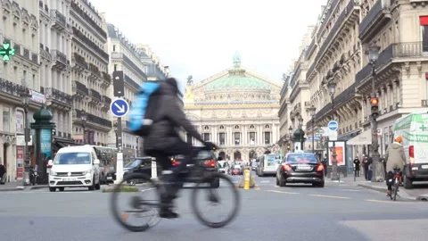 Traffic in front of the Old Opera house in Paris, France Stock Footage 148485561