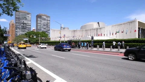 Traffic in front of the UN Building Stock Footage 114181826