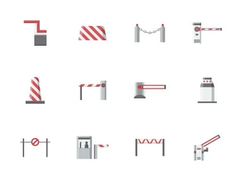 Traffic gates flat color vector icons Stock Illustration