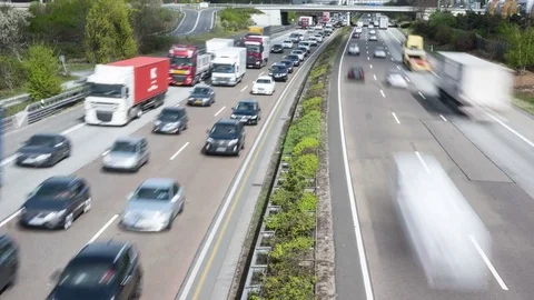 Traffic on German highway A3 - high-angle view Stock Footage 74231828