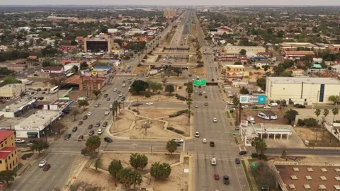 Traffic Getting on and off the End of the I-35 Freeway, Laredo, Texas, USA Stock Footage 142114023
