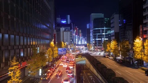 Traffic in Ginza, Tokyo at Night Video stock 76790215