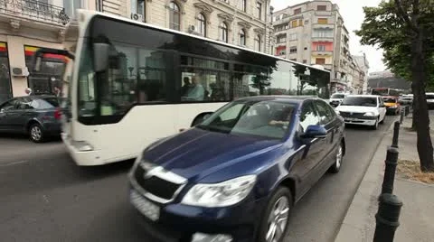 Traffic Goes Slower and Heavier in Bucharest Stock Footage