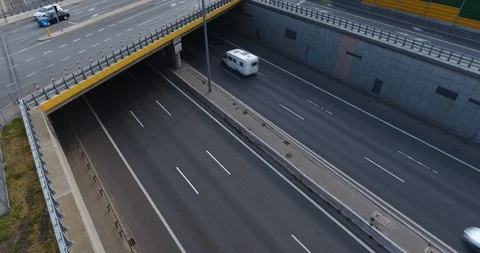 Traffic Goes Under Highway Junction Stock Footage 92369031