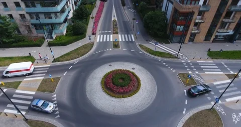Traffic Going In A Circle In Suburbs Area. Aerial View Stock Footage 91495708