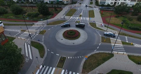 Traffic Going In A Circle. Suburbs Area. Aerial View Stock Footage 91497204