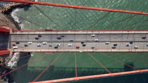 Traffic on Golden Gate Bridge. Aerial top view. San Francisco landmark Stock Footage