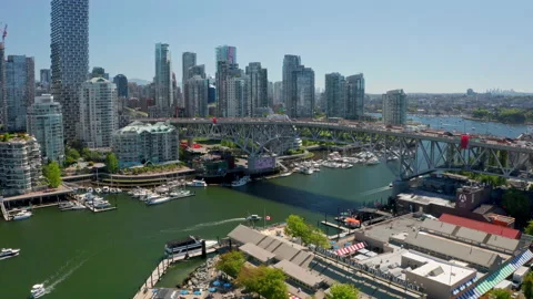 Traffic At Granville Bridge Over False Creek With Downtown Vancouver Stock Footage 159843879