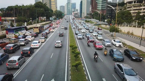 Traffic in gridlock during evening rush hour in Kuala Lumpur, Malaysia. Stock Footage 105372169