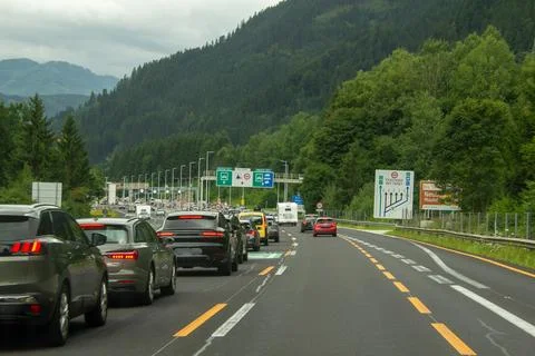 Traffic having delay with the customs in Austria. Stock Photos