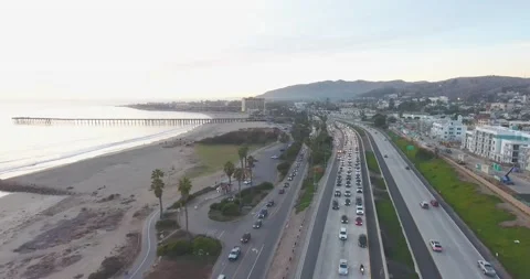 Traffic held up on 101 freeway following car accident in Ventura, CA Stock Footage 143659493