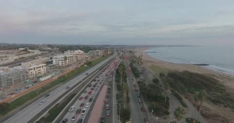 Traffic held up on 101 freeway following car accident in Ventura, CA Stock Footage 143659589