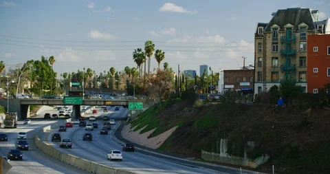 Traffic on highway 101 during rush hour in Los Angeles, California Stock Footage 116040962
