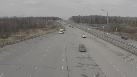 Traffic on highway from copter Stock Footage 148396386