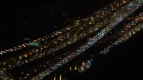 Traffic on highway at night Stock Footage 144134687
