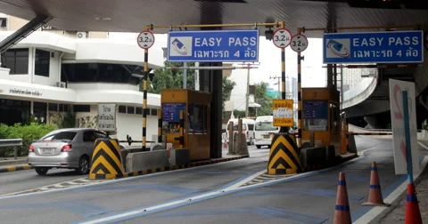 Traffic at Highway Toll Booth Stock Footage 59116861