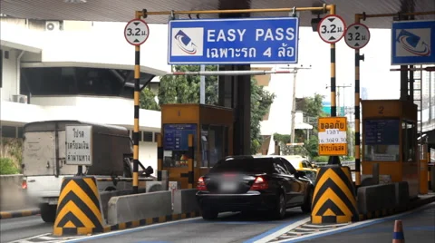 Traffic at Highway Toll Booth Stock Footage 60308569