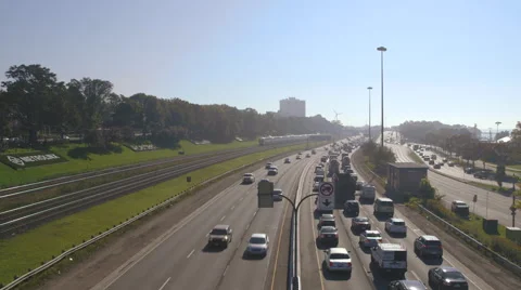 Traffic on Highway as Train Passes By Stock Footage 44265565