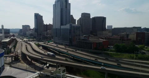 Traffic on highways in downtown Cincinnati Stock Footage 156540708
