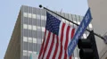 Traffic Hollywood Street Sign Pedestrian Crosswalk American Flag Office Building HD Footage