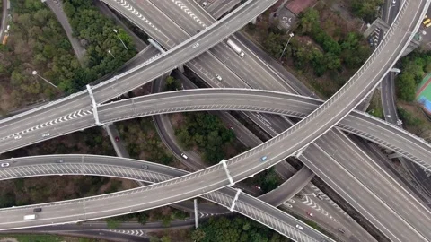 Traffic on a Hong Kong multi level interchange, Aerial view. Stock Footage 153097466