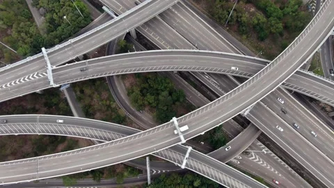 Traffic on a Hong Kong multi level interchange, Aerial view. Stock Footage 153097748