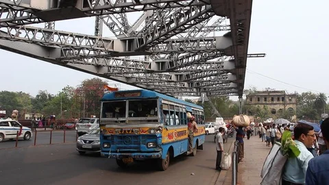 Traffic at Howrah bridge. Stock Footage 124656468