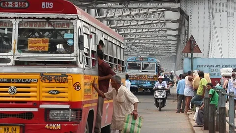 Traffic at Howrah bridge. Stock Footage 124656698