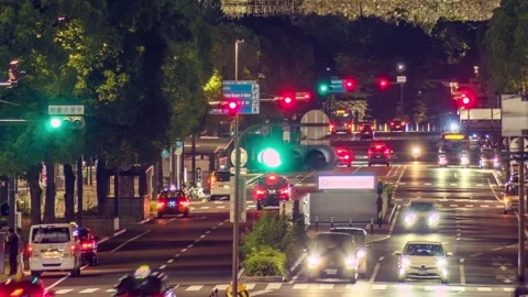 Traffic at the Hyogo intersection at night. Stock Footage 139442856
