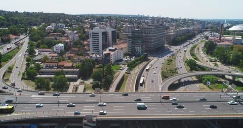 Traffic interchange, camera flies paralel 02 스톡 동영상 97064750