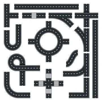 Traffic Interchange Kit. Set of Seamless Road Top View. Vector Illustrazione stock