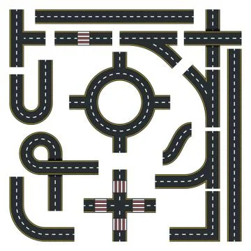 Traffic Interchange Kit. Set of Seamless Road Top View. Vector Stock Illustration