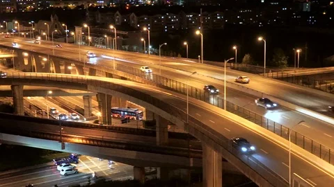 The traffic interchange at night in city Stock Footage 74426607
