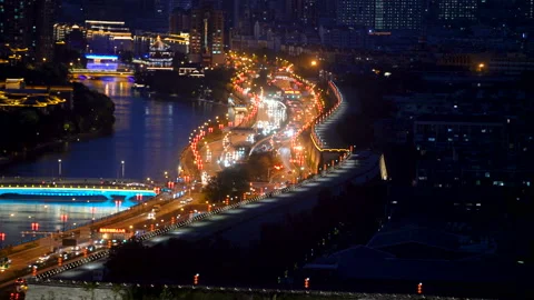 The traffic interchange at night in city Stock Footage 94178997