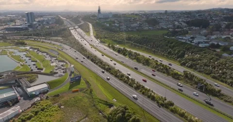 Traffic interchange on on State Highway 1 in Manukau, Auckland, New Zealand. Stock Footage 278021218