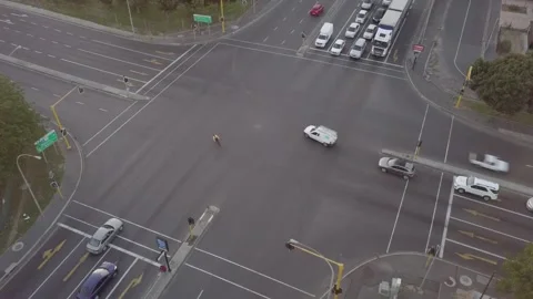 Traffic intersection aerial drone shot, South Africa Stockbeeldmateriaal 157316160